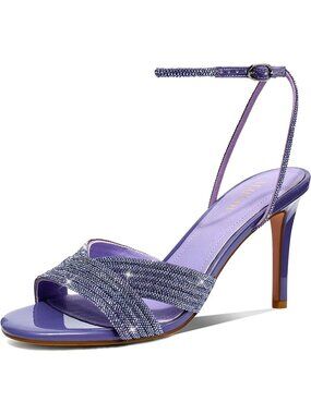 Women's Purple Summer Rhinestone Sparkly Round Open Toe Ankle Strap Heel Sandals